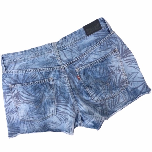 Levi's high-waist palm leaf cut-off jean short frayed sz 11 - Picture 2 of 8